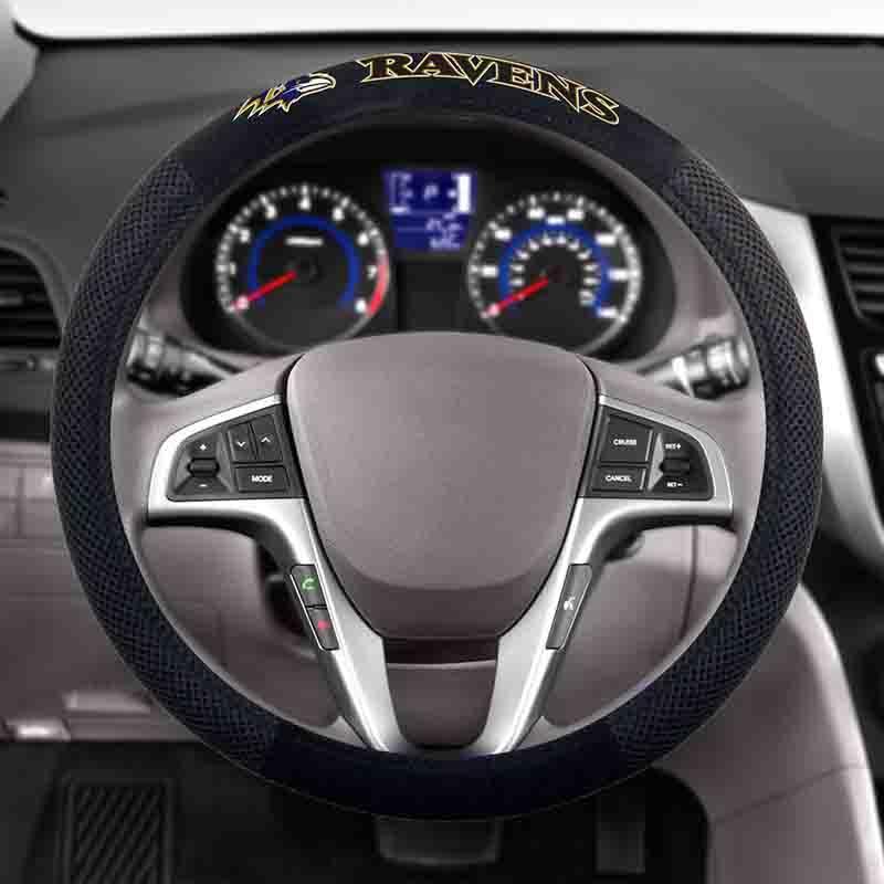 NFL BALTIMORE RAVENS POLY-SUEDE STEERING WHEEL COVER-Fremont Die-Big Fan Arena