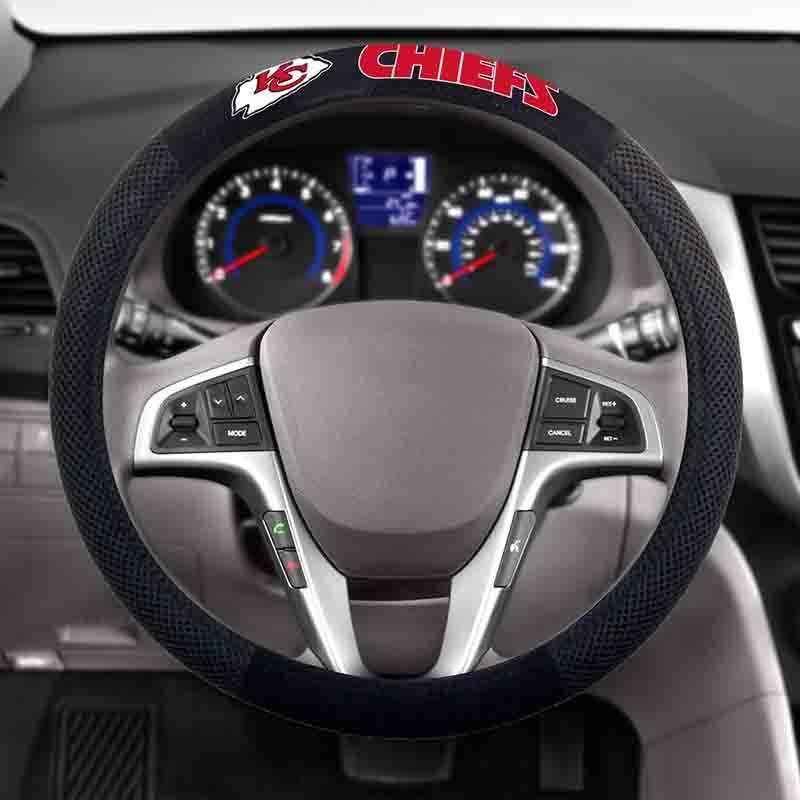 NFL KANSAS CITY CHIEFS POLY-SUEDE STEERING WHEEL COVER-Fremont Die-Big Fan Arena