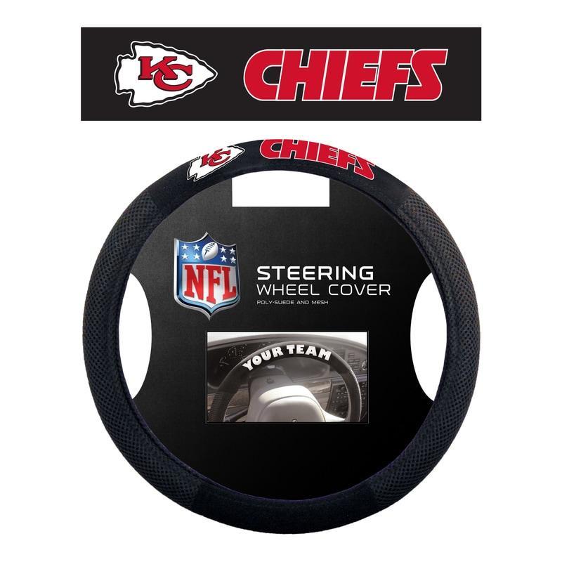 NFL KANSAS CITY CHIEFS POLY-SUEDE STEERING WHEEL COVER-Fremont Die-Big Fan Arena