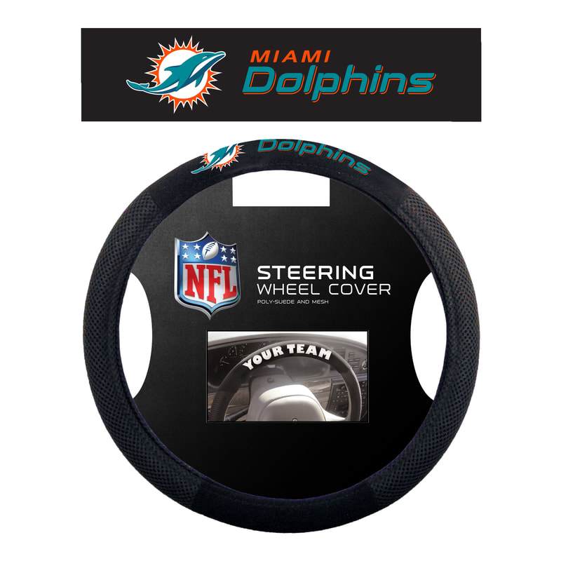 NFL MIAMI DOLPHINS POLY-SUEDE STEERING WHEEL COVER-Fremont Die-Big Fan Arena